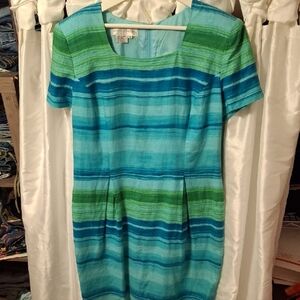 Maggy London Blue and Green Striped Dress 16 💜💜💜💜